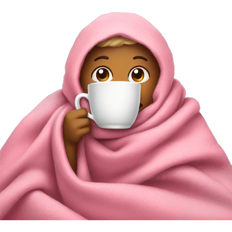 drinking tea with cozy pink blanket  emoji