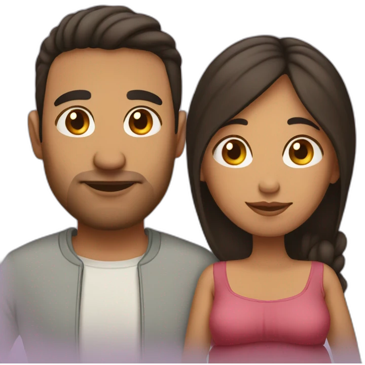 Latin pregnant wife and husband with no facial hair emoji