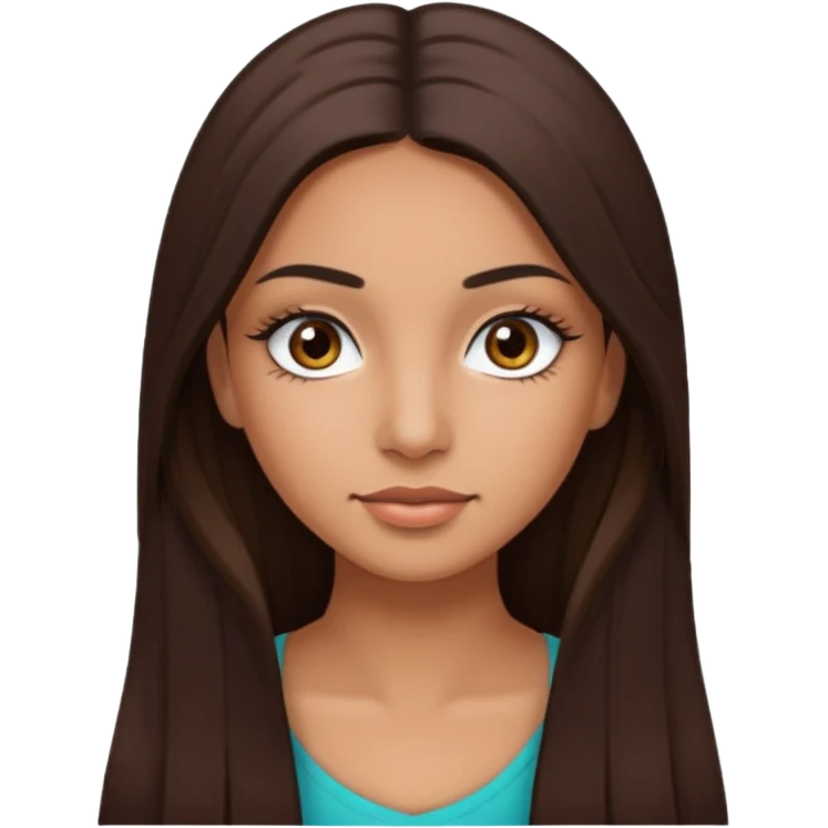 latina girl with straight long brown hair, dark dark brown eyes and lashes no bangs emoji