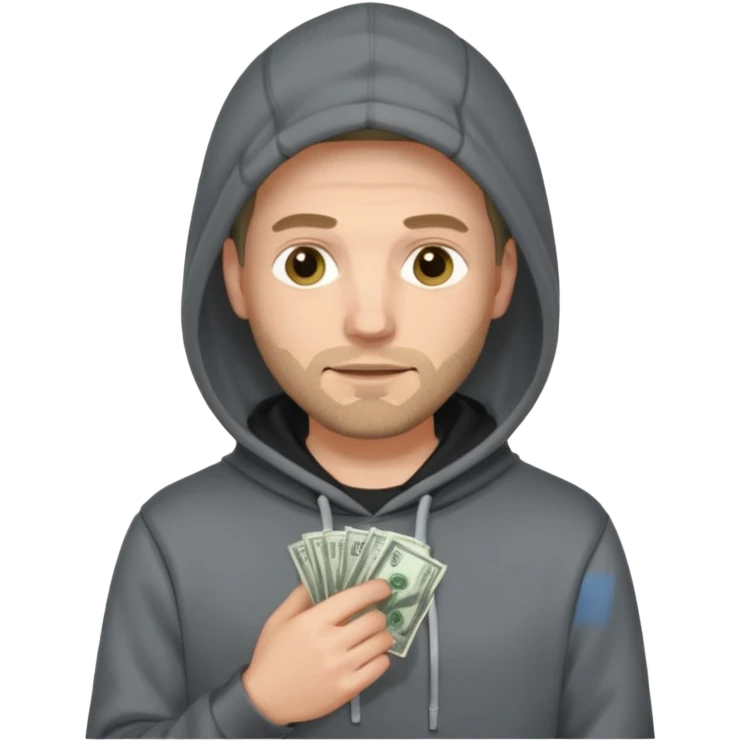 robber with a wad of money but he is white and in black/white-gray hoodiethis guy with money emoji