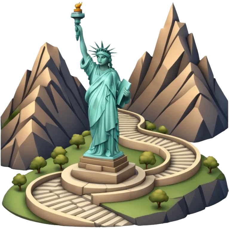 Montaña con con la estatua de la libertad con subida en curva zigzag emoji
