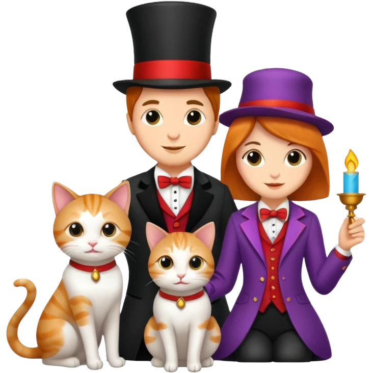 magician couple and their pet cat emoji