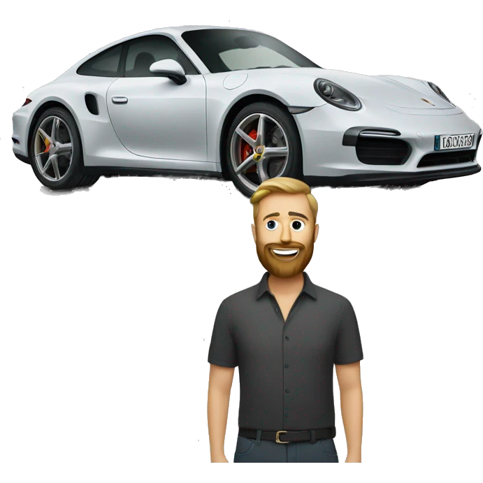 Man with beard in front of Porsche emoji