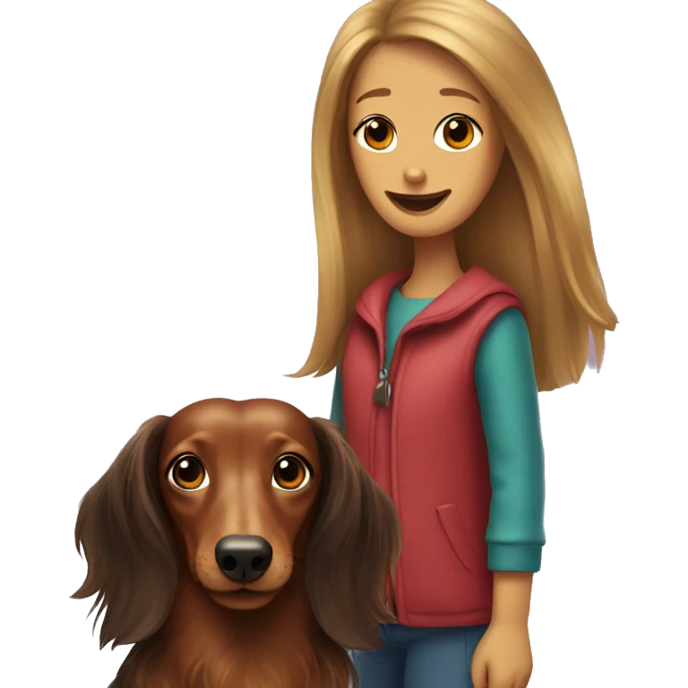 Long-haired dachshund with girl emoji