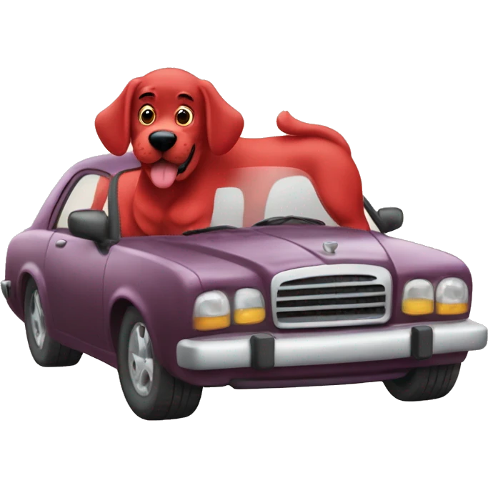 Clifford the big red dog in a car emoji