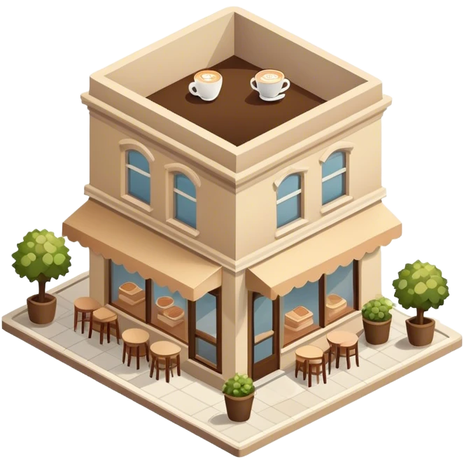 beige coffee shop, isometric exterior view emoji