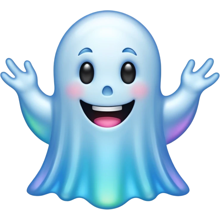 Holographic chrome happy cartoon ghost emoji