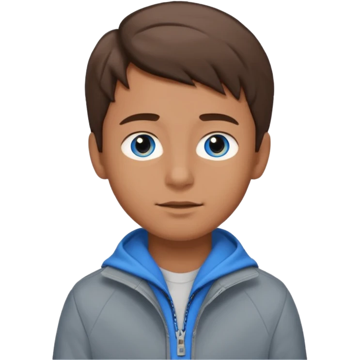 Fais-moi un garçon avec la peau bronzée les yeux bleus qui portent une veste grise avec les cheveux marrons version emoji emoji