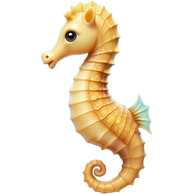 Cinematic Cute Sea Horse Portrait Emoji, Head tilted playfully and inquisitively, featuring a charming, slender form with a delicately curved body and a whimsical, curled tail, accented by round, sparkling eyes full of gentle wonder, Simplified yet irresistibly adorable features, highly detailed, glowing with a warm, inviting aquatic glow, high shine, affectionate and lively, stylized with a touch of enchanting marine charm, soft glowing outline, capturing the essence of a mischievous yet loving sea horse that seems as if it could float out of the screen into your arms! emoji