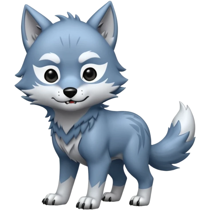 Toony Chibi bluish-silvery Cool Edgy Scarred Badass Ginga Nagareboshi Gin/Silver Fang the wolf (full body) (feral) (4 legs) (canine) emoji