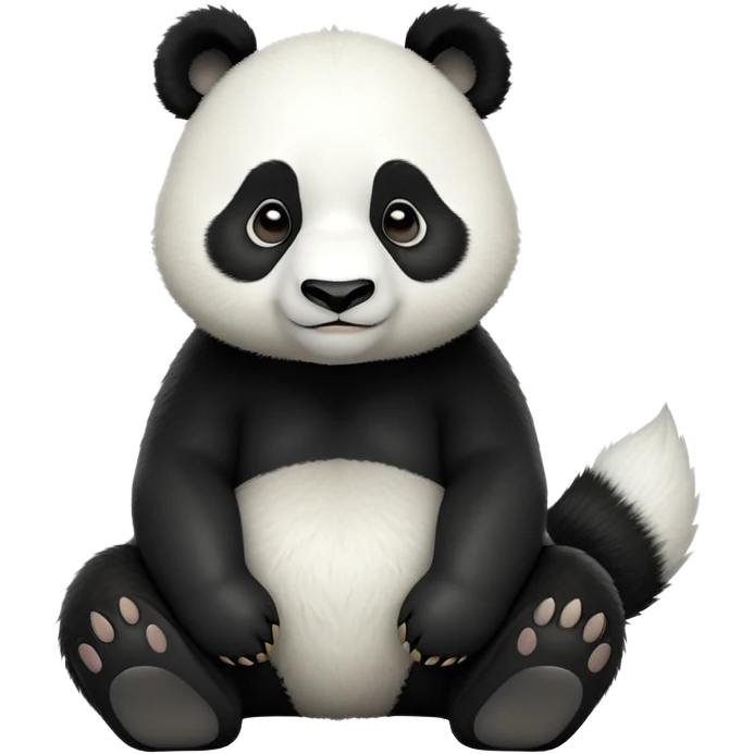 cinematic-[panda bear]-realistic-full-body-sitting-emoji,-tail-tucked-close,-head-tilted-dramatically,-thick-[black and white]-fur,-simplified-yet-realistic-focused-features,-highly-detailed,-glowing-with-an-almost-sarcastic-glow emoji