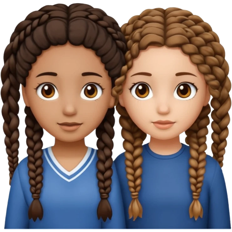 2 girl best friends. One is black with braids and brown eyes. One is white with curly brown hair with brown eyes. emoji