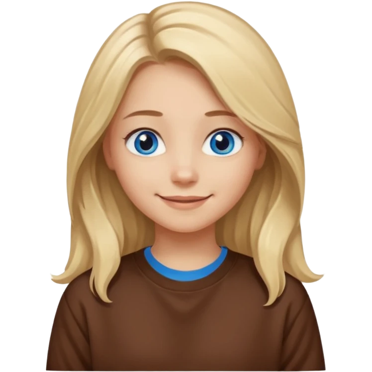 ЗГЕНЕРУЙ ОБЛИЧЧЯ ДІВЧИНИ З СВІТЛИМ, ТРОХИ ХВИЛЯСТИМ ВОЛОССЯМ, ОДЯГНЕНУ В ШОКОЛАДНИЙ СВІТШОТ, ПІД НИЗОМ ВИДНО  БІЛУ ФУТБОЛКУ. В НЕЇ ГОЛУБІ ОЧІ ТА ДОВГЕ ВОЛОССЯ, ВОНА УСМІХНЕНА emoji