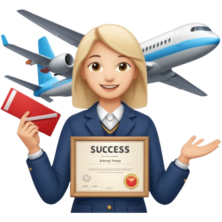 emoji student happy holding certificate IELTS 7.0, success, airplane, white background emoji