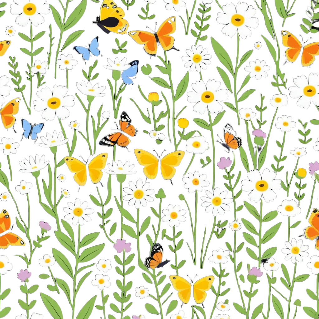 a meadow with butterflies and flowers, cartoonish sticker style emoji