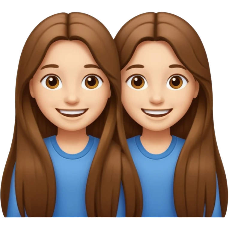 Identical brown twin girls with long hair emoji
