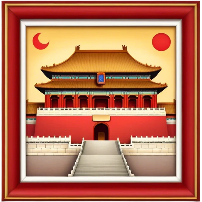 Cinematic Realistic Forbidden City Landmark Emoji, showcasing the imperial palace with iconic red walls and golden roofs rendered with rich textures and regal lighting. emoji