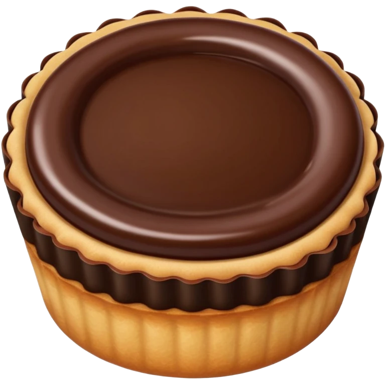 small round tart with shiny chocolate filling, emoji