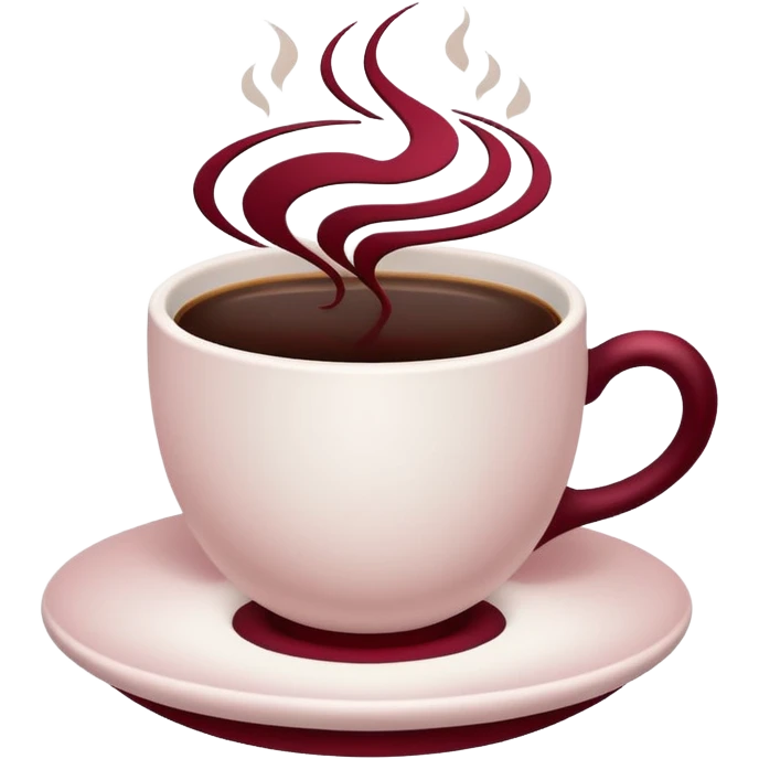 Simple coffee cup icon with subtle steam shaped like a rose swirl, deep wine red line art, minimalist flat vector, transparent background, centered, discord emoji size emoji