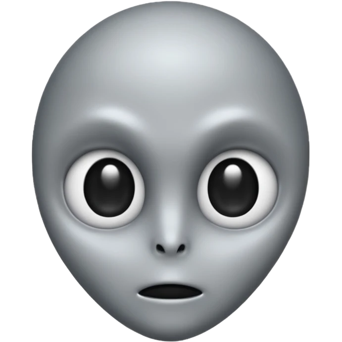 Grey alien head, big black eyes, cartoon emoji, no background emoji