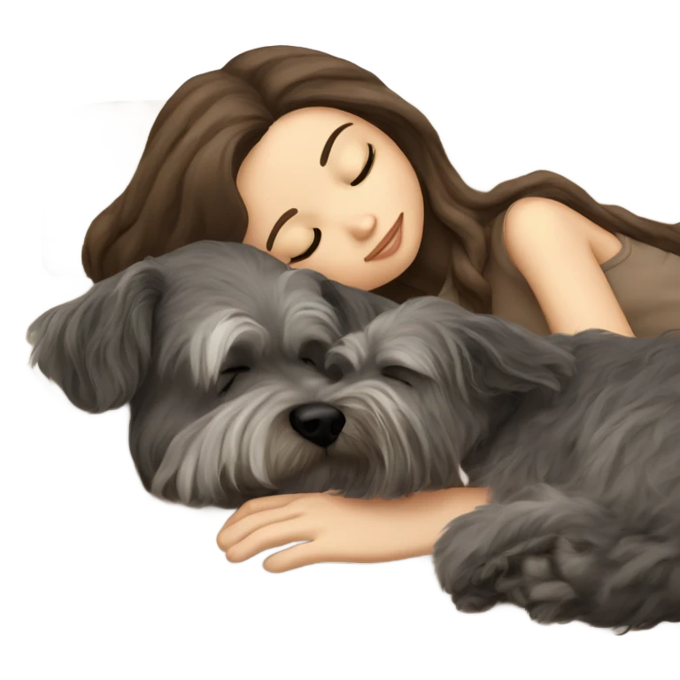 White girl brown long hair sleeping with a zvergschnauzer  emoji