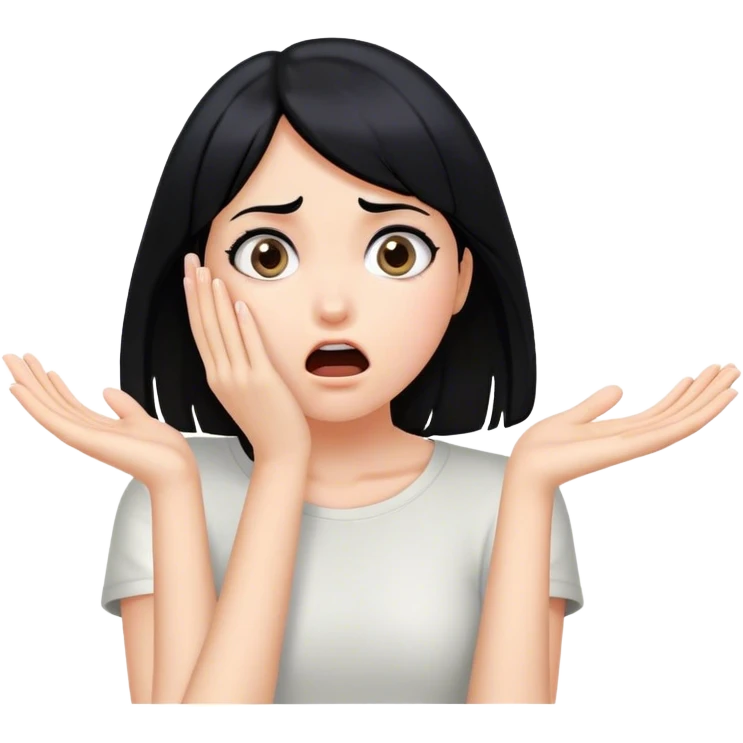 Shocked girl face and hands on face , black hair  emoji