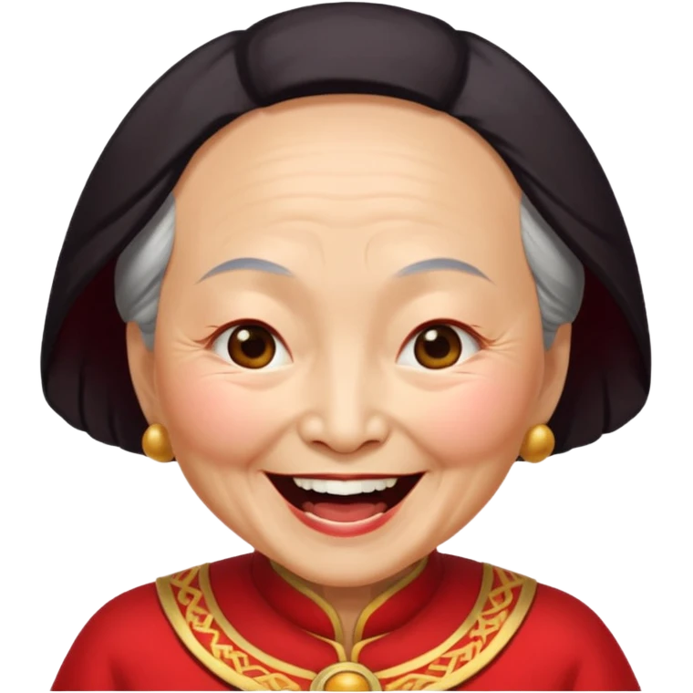 Laughing crazily elderly Chinese superwoman with head tilted backward, eye slightly closing emoji