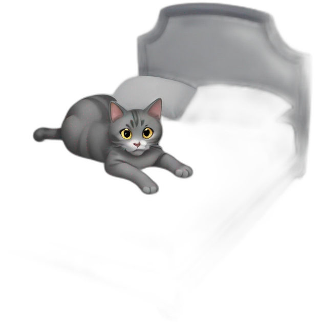 Grey beautiful cat on the bed playing emoji