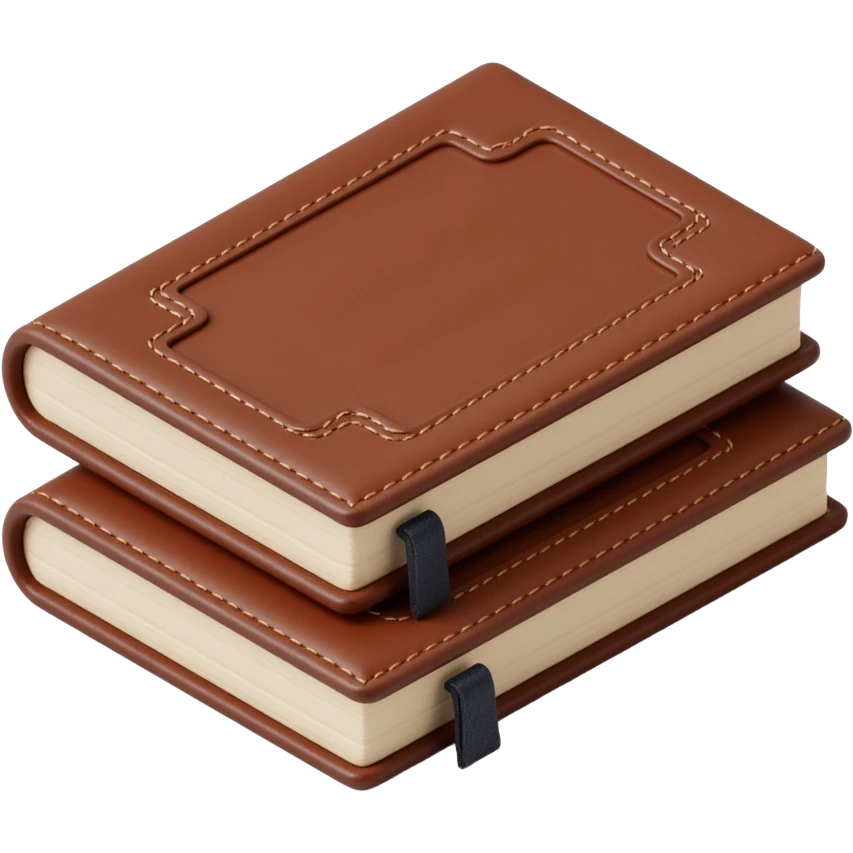 leather-textured notebook icon in skeuomorphism style with stitching details and realistic shading, brown leather cover emoji