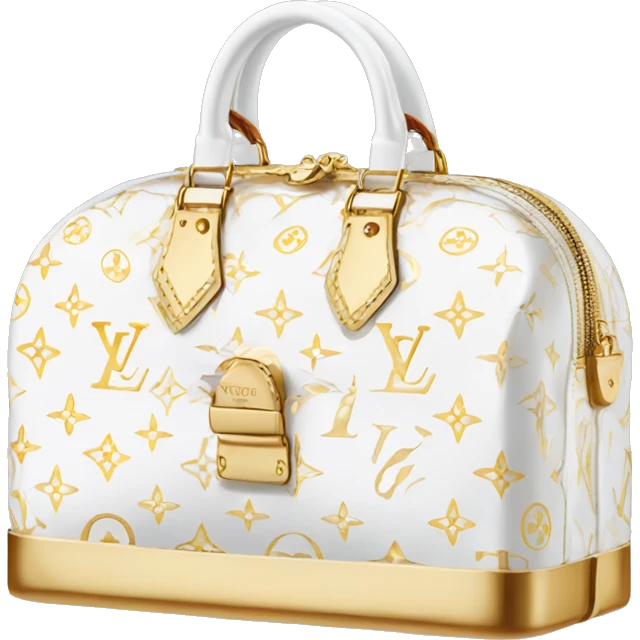 White Designer Louis Vuitton bag with gold monogram and gold trim emoji