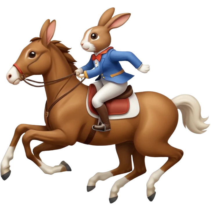 Exciting rabbit galloping on the back of horse emoji