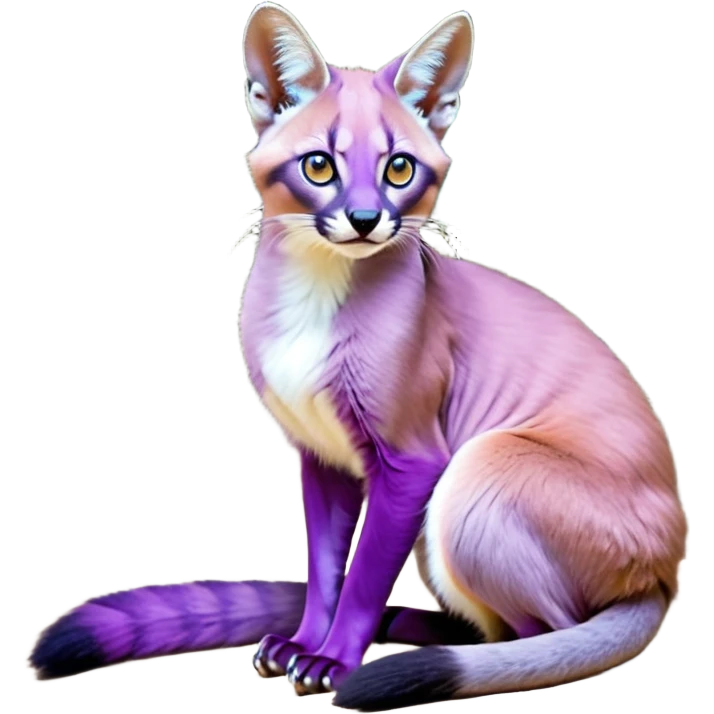 Colorful dark tropical pastel-lilac-lavender-violet iridescent pastel white glorious divine exotic cute cool beautiful shiny beautiful fantasy-caracal-civet-genet-sergal-vernid-Cacomistle-oncilla-animal-Fakémon-hybrid-fursona (full body) emoji
