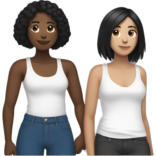 Lesbians with black hair and white skin in love with eachother emoji