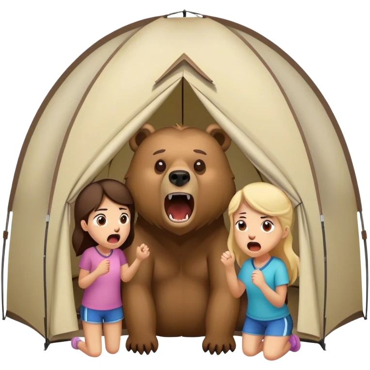simple Grizzly Bear growling at girls inside of a tent emoji