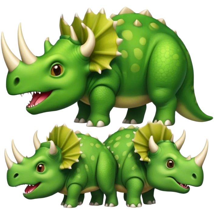 faces of different green triceratops emoji