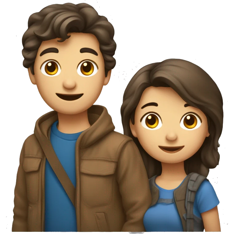Un garçon et deux filles jumelles brunes enfants emoji