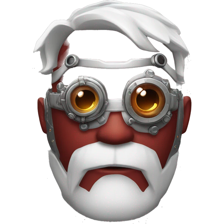 Red skin and white goatee male cyborg head with silver steampunk goggles emoji
