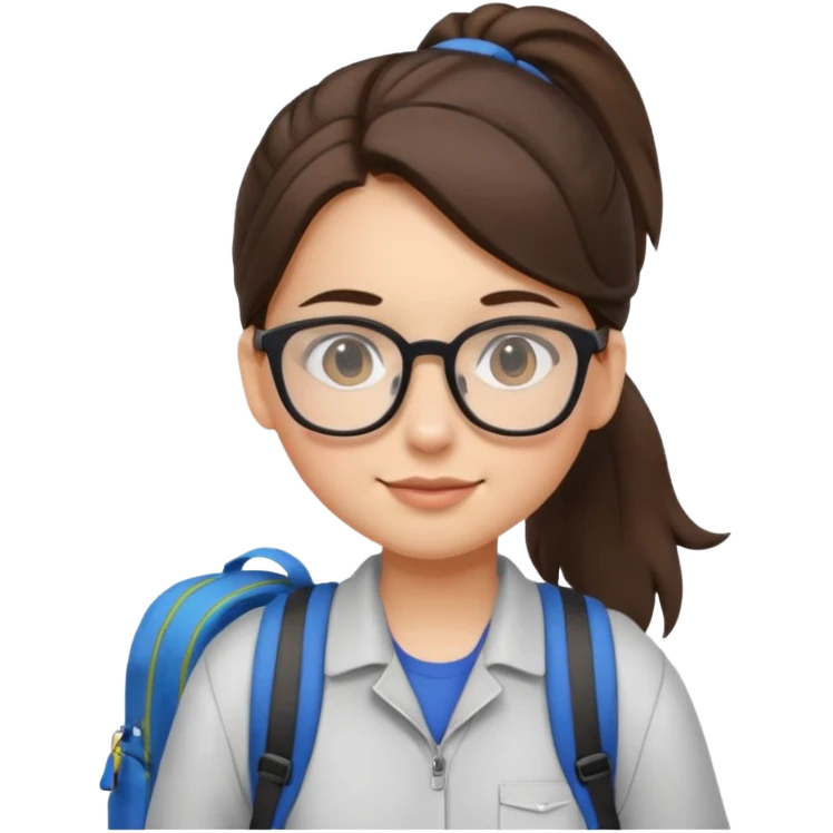 student brunet kid girl, ponytail wearing glasses with backpack emoji