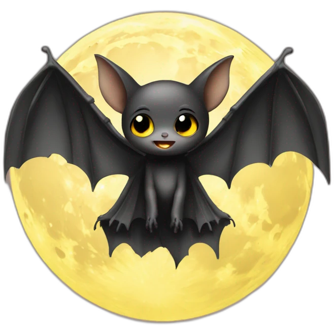 black baby bat wings in front of light yellow moon emoji