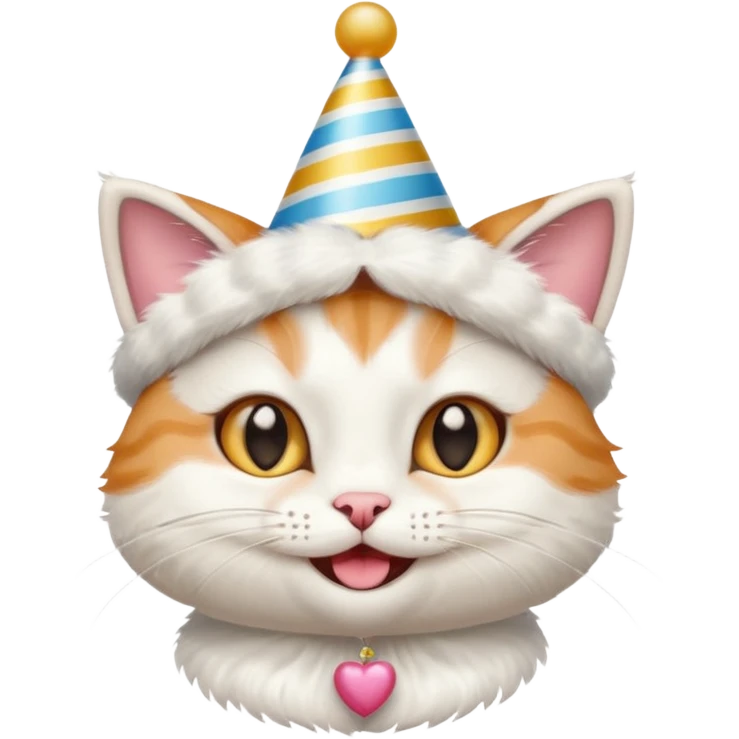 happy bride cat wearing a birthday hat emoji