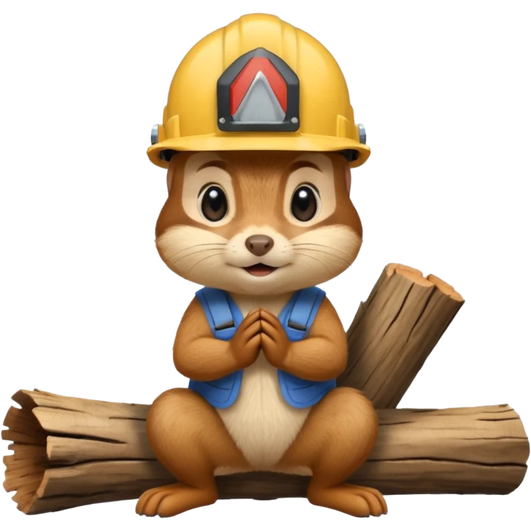  a chipmunk in a construction helmet kneels in front of a log emoji
