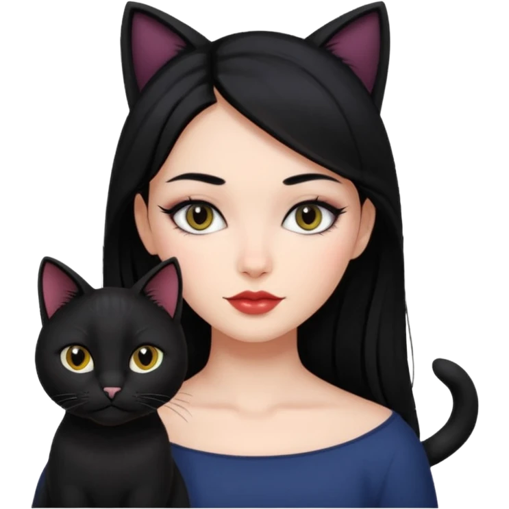 girl with black hair long makeup pretty 🐈‍⬛ emoji