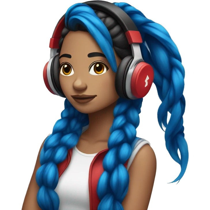 Latina with headphones blue and red split dye hair emoji