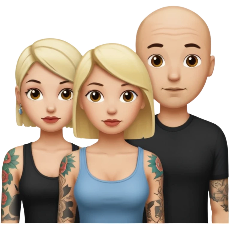 throuple blonde female brunette female with tattoed bald male emoji
