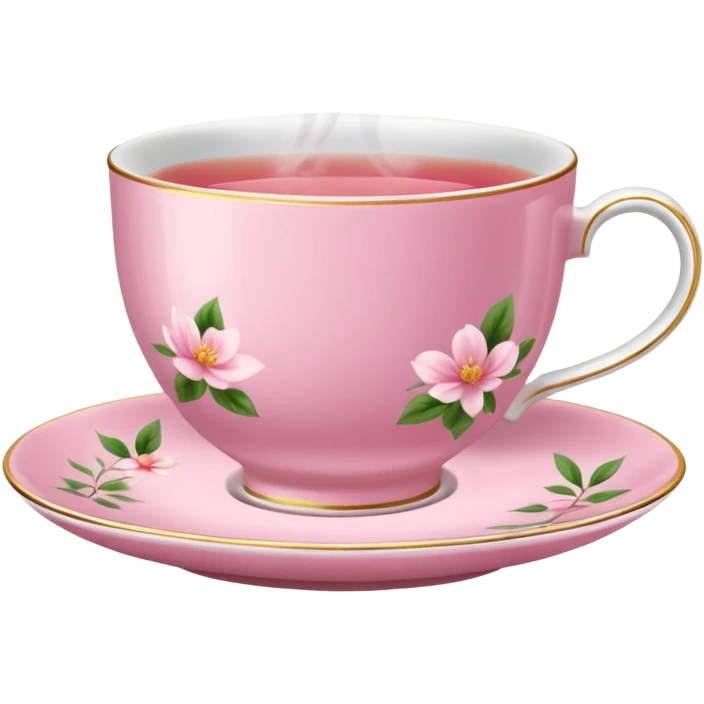 pink teacup filled with tea, placed on a matching pink saucer, with gentle steam rising from the cup.  emoji