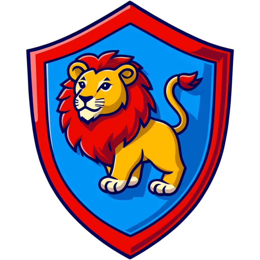 Majestic lion shield emblem, red and gold, House Augustus emoji