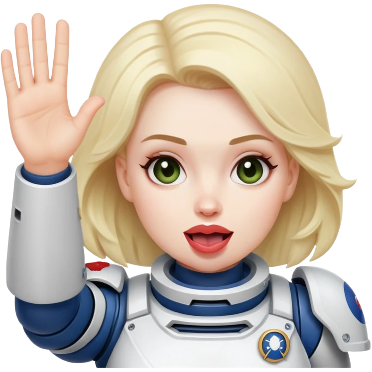 woman space marine wit tongue out and curious face and waving with hand emoji