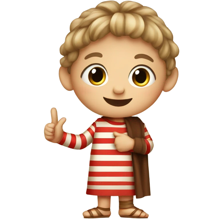 11th century european happy child with horizontal red stripes tunic making ok thumb gesture emoji