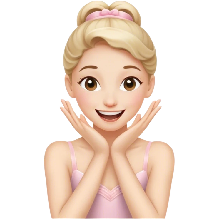 The ballerina laughs sweetly, covering her mouth with her hand emoji