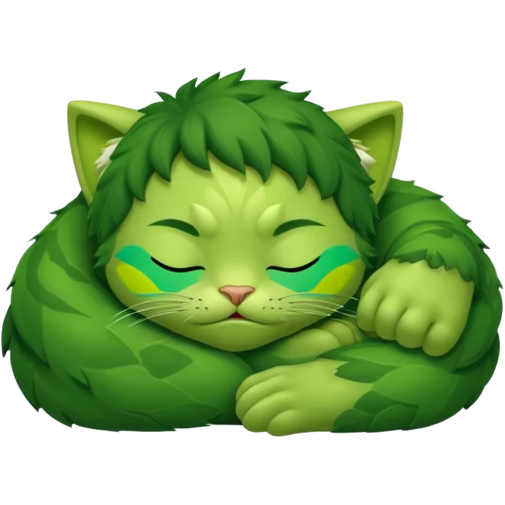 Incredible Hulk curled up like a small cute kitten, lying down, eyes closed, sleeping emoji